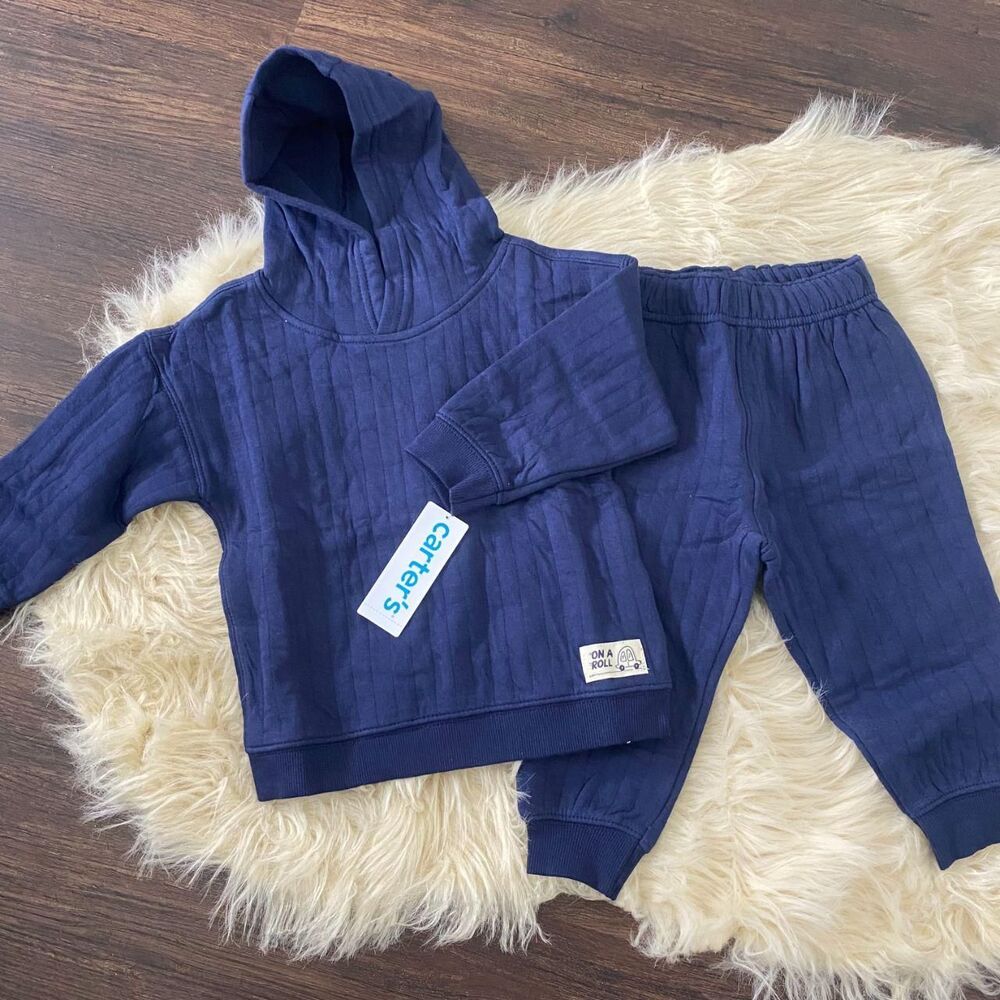 NWT Carter's Baby Boy 2-Piece Hooded Tee & Pant Set - Navy 18 Months